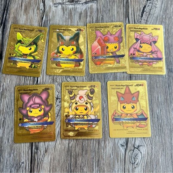 Pikachu Cosplay Gold Foil Fan Art Cards - Picture 1 of 6